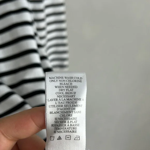 A.L.C size L Kidman mini shirt dress black white stripe 3/4 puff sleeve cotton - Picture 12 of 12